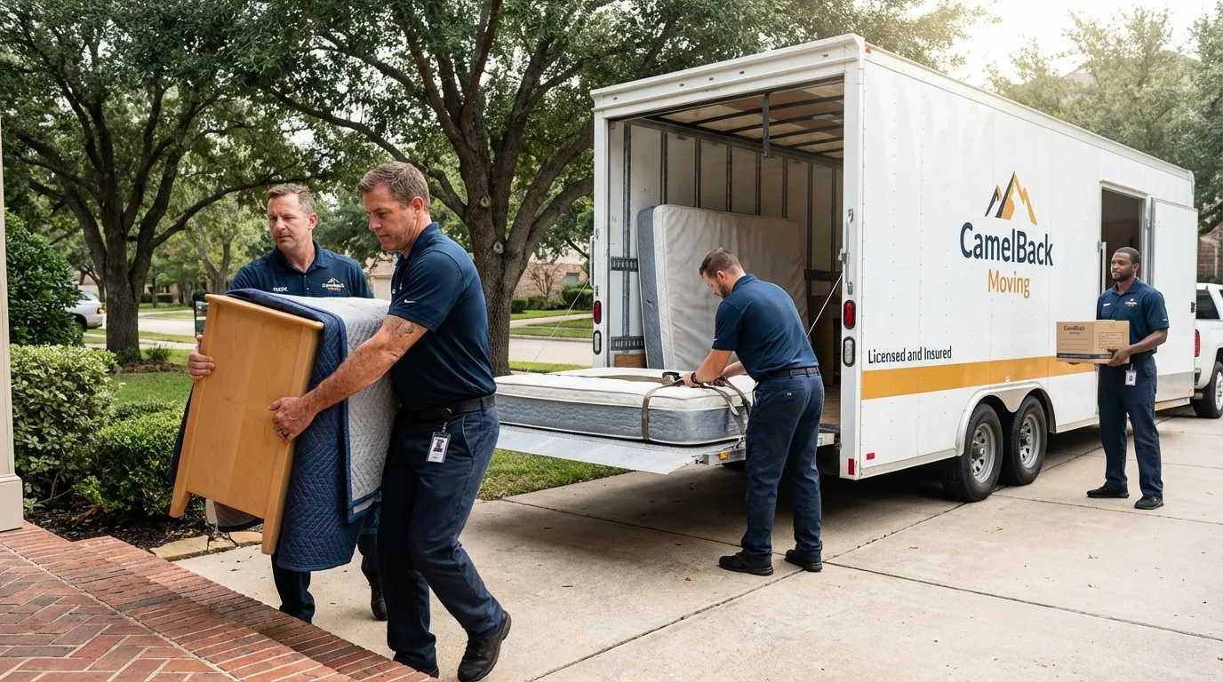 Crew loading residential truck for cross-state move from Conejos, CO
