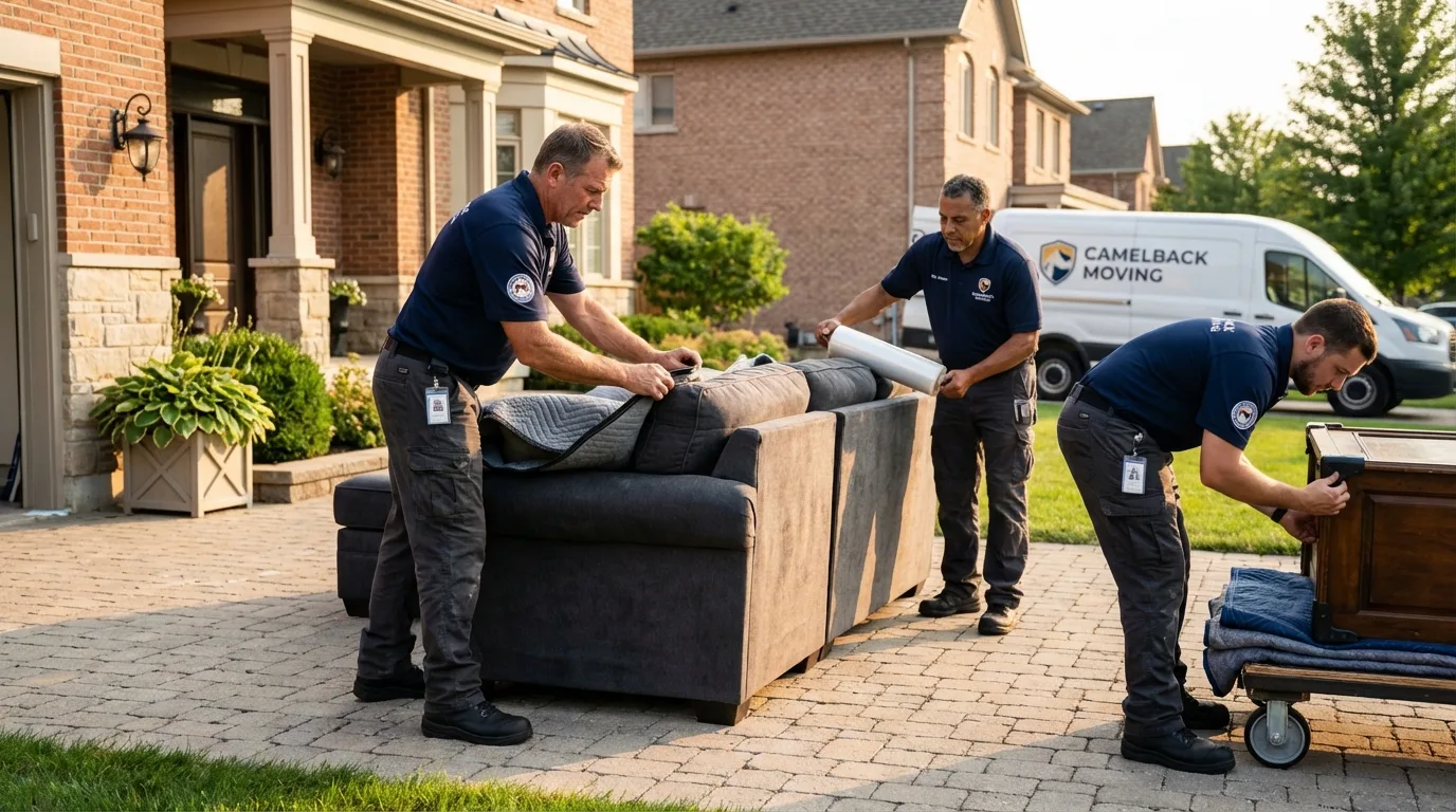 Large estate moving crew wrapping furniture in Conejos, CO