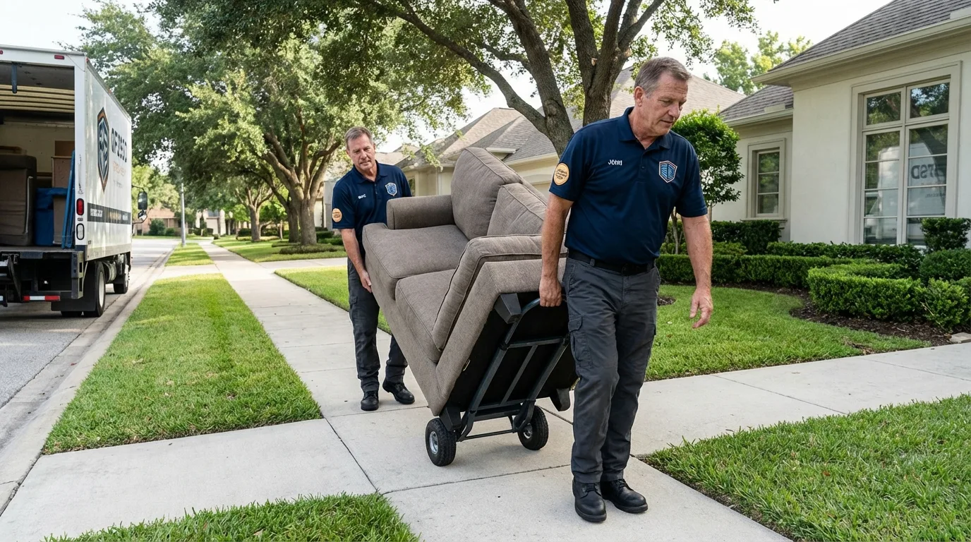 Local residential moving crew loading furniture in Conejos, CO